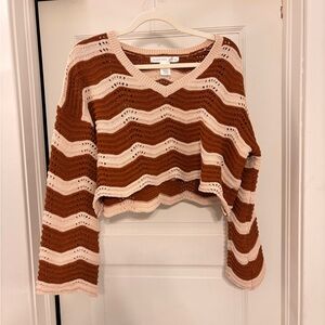 Alter’d State Cropped Crochet Stripe Sweater Cream & Burnt Orange Size S